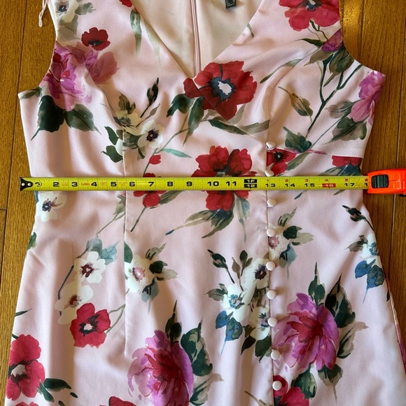 Adrianna Papell Pink Multi-Color V-Neck Flor Mermaid Hem Dress Size 10 - Picture 10 of 12